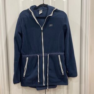 Helly Hansen Navy Fleece Zip Hoodie Jacket with Drawstrings – Size M